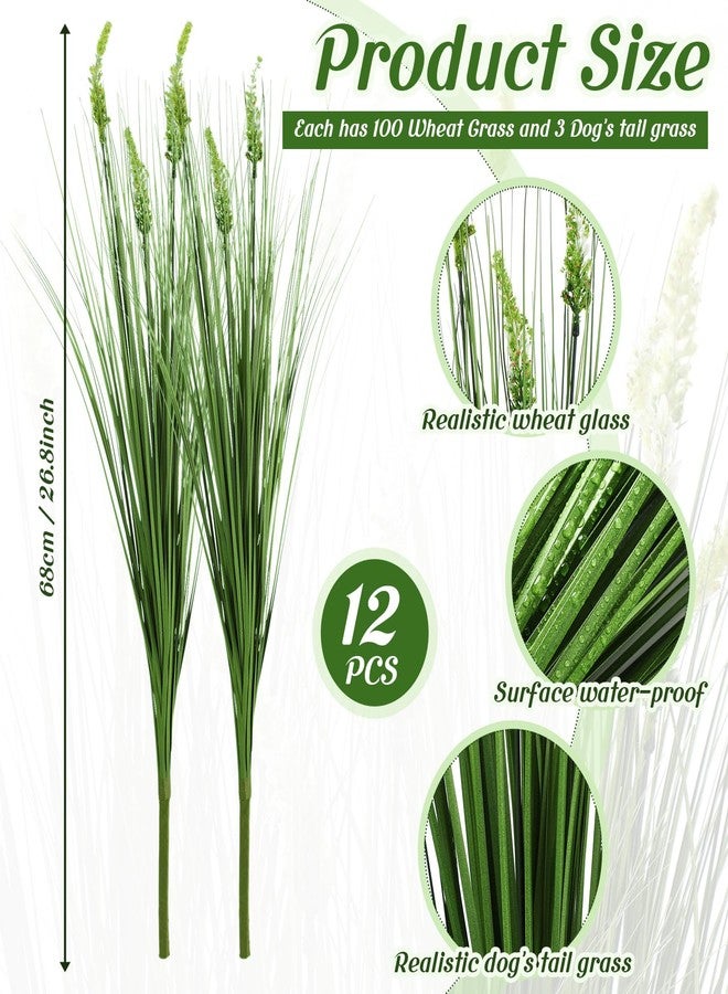 Solsew 12 Pcs Fake Tall Onion Grass 27'' Artificial Grass Plant UV Resistant Greenery Shrubs Bushes Green Faux Wheat Grass for Garden Home Porch Window Office Indoor Outdoor Decorations - Image 2